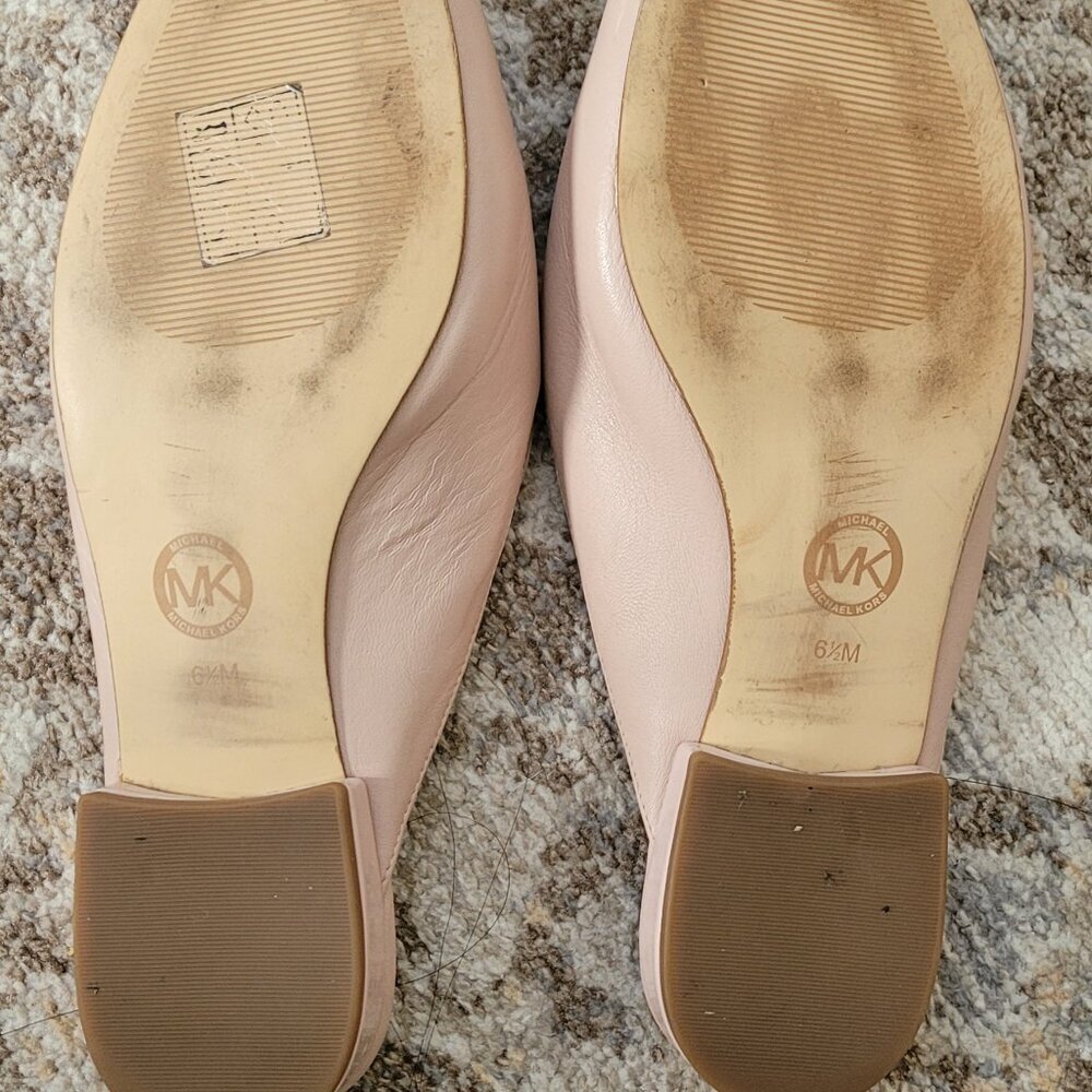 Michael Michael Kors Natasha “LOVE” Leather Slide Mules Soft Pink Sz 6.5 - Picture 6 of 6